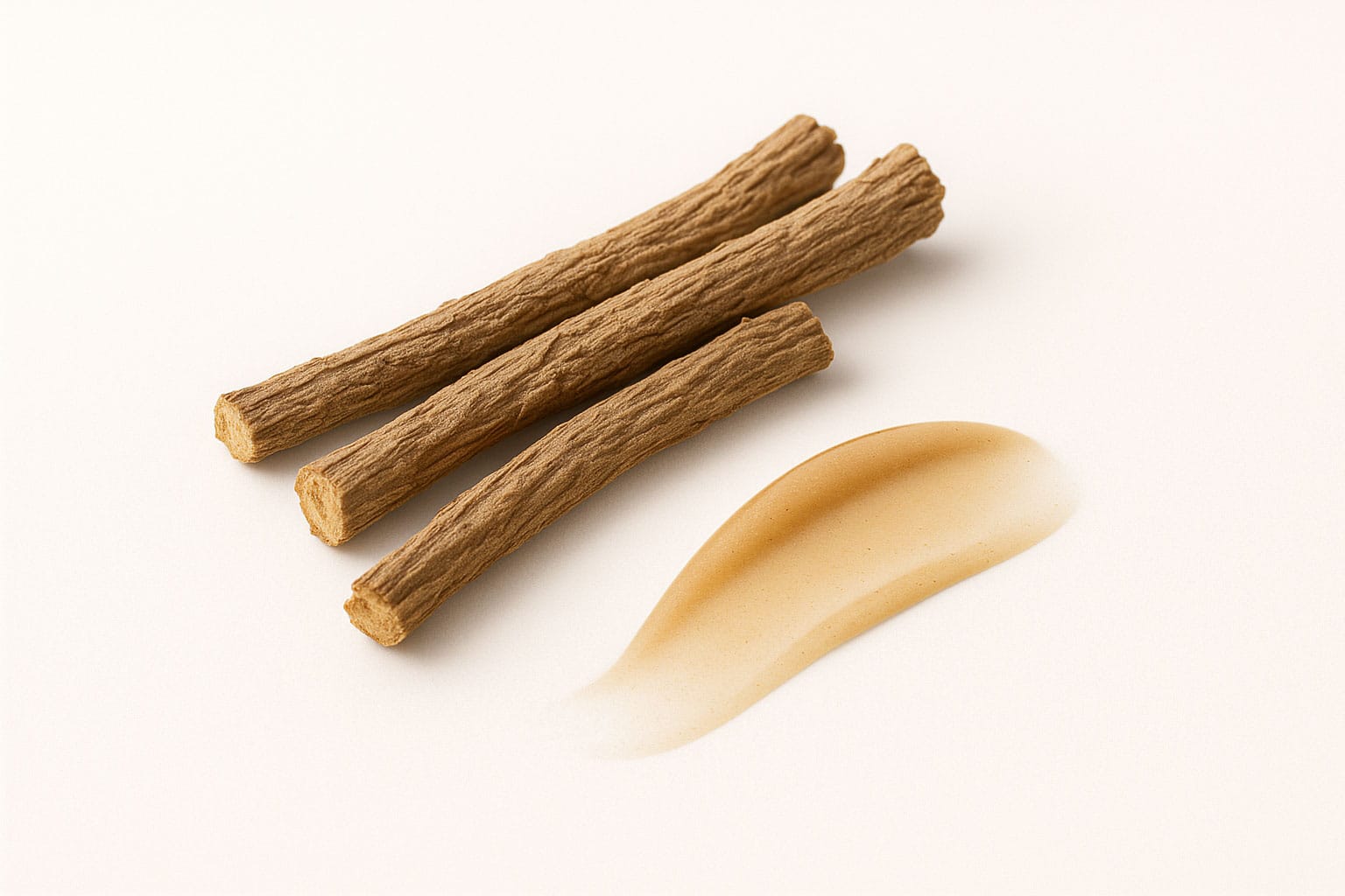 Close-up of Liquorice Root Extract on white background, Purecontour.