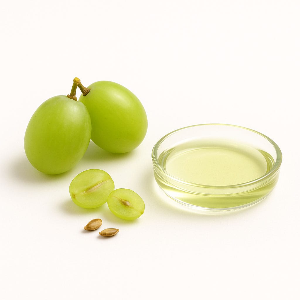 Close-up of Grapeseed Oil on white background, Purecontour.