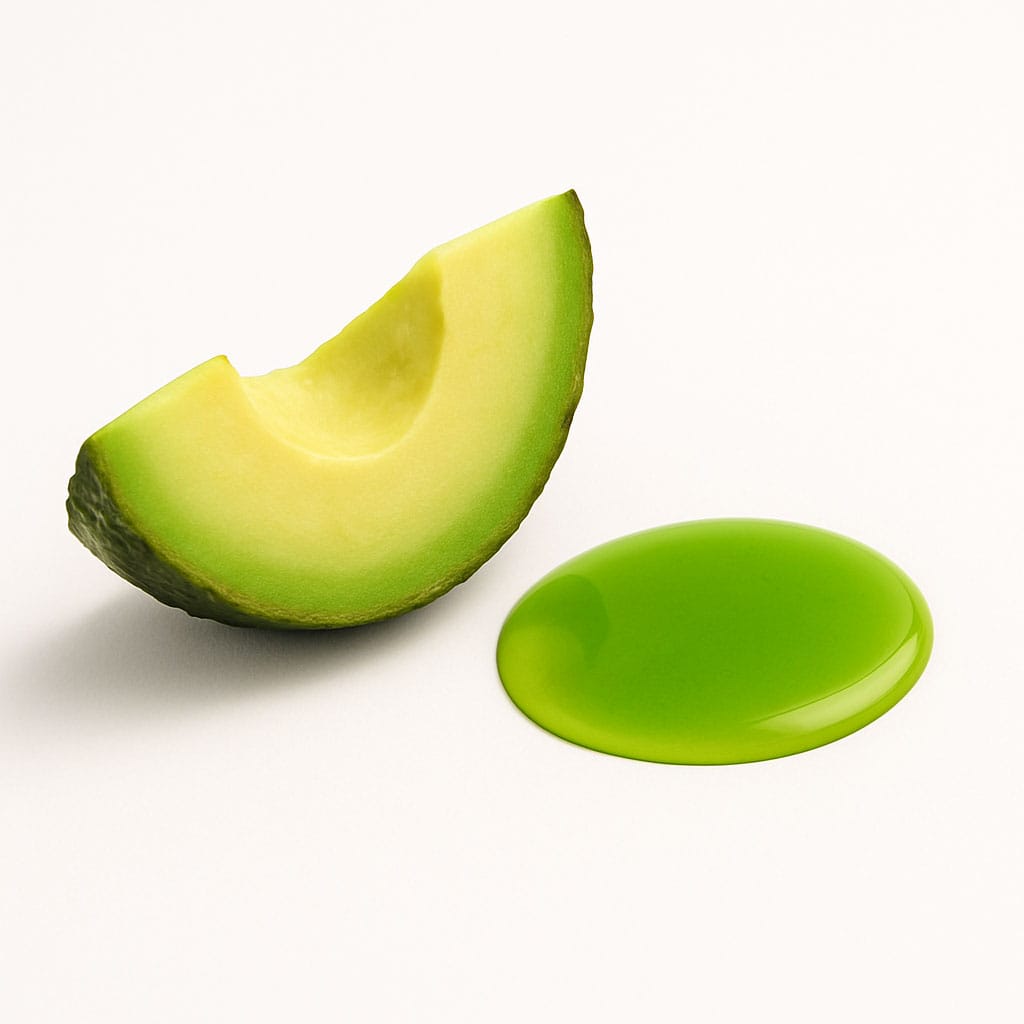 Close-up of Avocado Oil on white background, Purecontour.