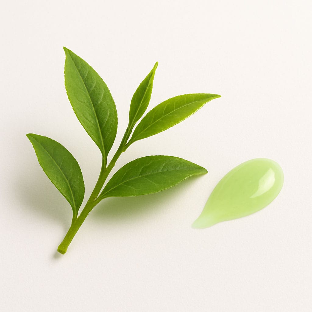 Close-up of Green Tea Leaf Extract on white background, Purecontour.