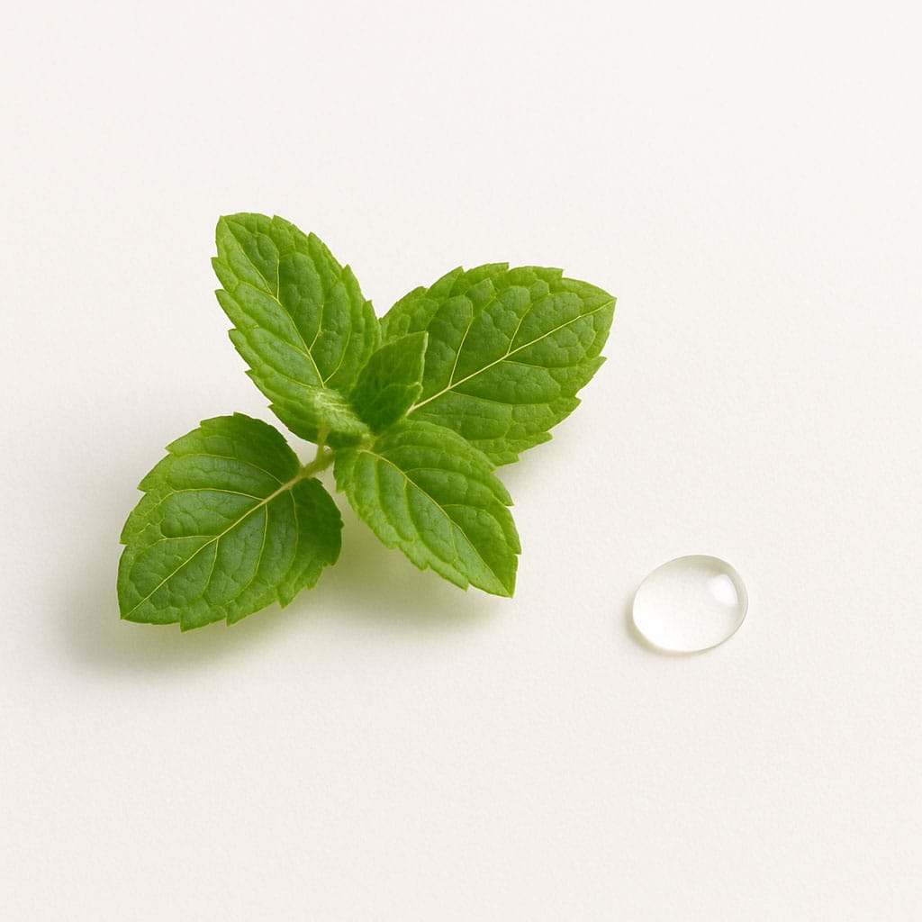 Close-up of Mint Leaf Extract on white background, Purecontour.